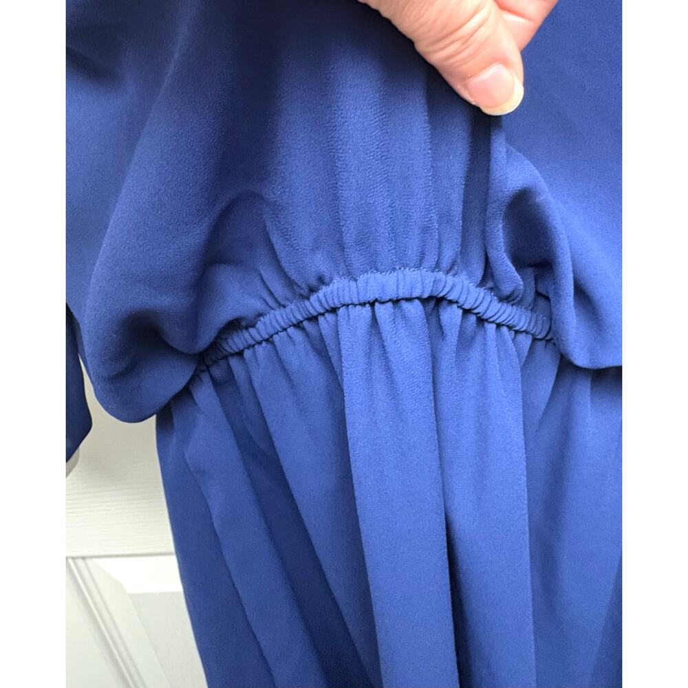In The Mood Navy Dress White Collar Sheer Sleeves Midi Elastic Waist Size 12 - Picture 8 of 10